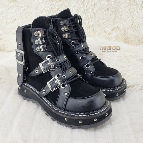 Emily 278 Black 1.25" Studded Platform Multi Strap Ankle Boot Shoes DEMONIA - Picture 10 of 12