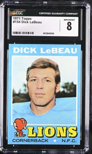 1971 TOPPS #154 DICK LEBEAU CGC 8 NM/MINT LIONS 2676 - Picture 1 of 2