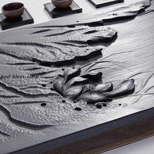 Bandeja de té de piedra ponderada hecha a mano flor tallada piedra negra bandeja para servir en China - Imagen 4 de 13