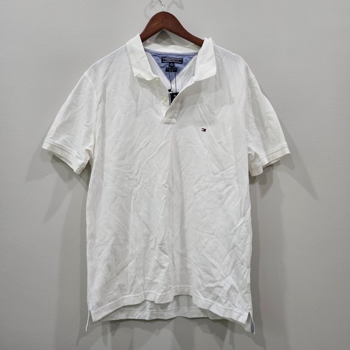 Tommy Hilfiger Mens 2 Ply Slim Fit Polo Shirt Size XXL White Short Sleeves Logo