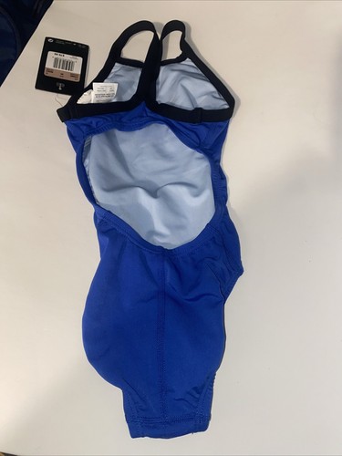 NWT Nike Size 20 Girls 5 One Piece Swimsuit Blue Black Racer back - Picture 2 of 6