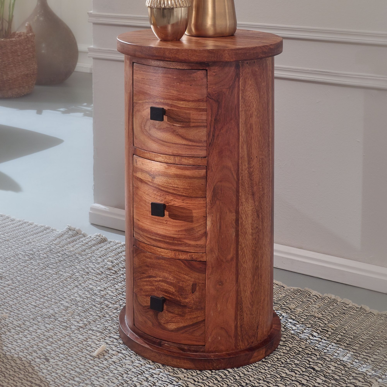 FineBuy Kommode mit Schubladen Sideboard Holz Massiv Beistellschrank Sheesham
