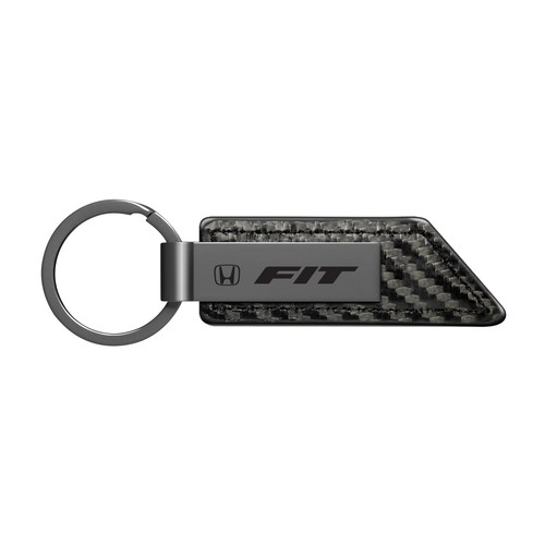 Honda Fit Gunmetal Gray Metal Plate Carbon Fiber Texture Black Leather Key Chain - Bild 1 von 4