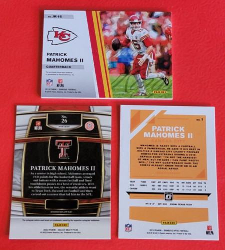 Patrick Mahomes WORN JERSEY CARD + SELECT RED LAZER PRIZM + 2019 OPTIC KC CHIEFS - Picture 5 of 8