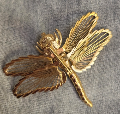 Vintage Monet offene geflügelte Libelle goldfarbene Brosche Anstecknadel - Bild 2 von 3