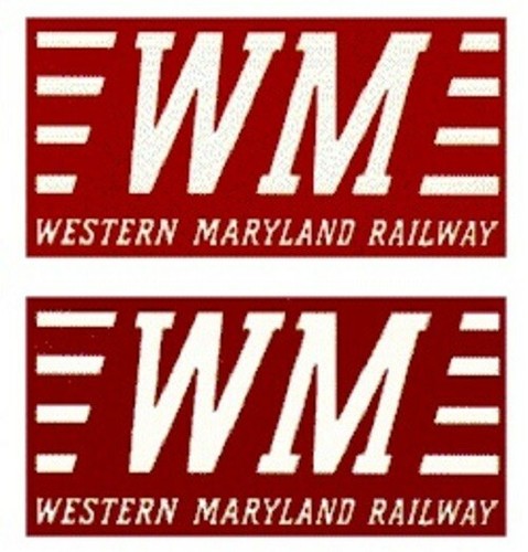Western Maryland O/HO Gauge Train 2 RED  Vinyl 1 3/4"Wx7/8" H Logos on 1 sticker - Picture 1 of 2