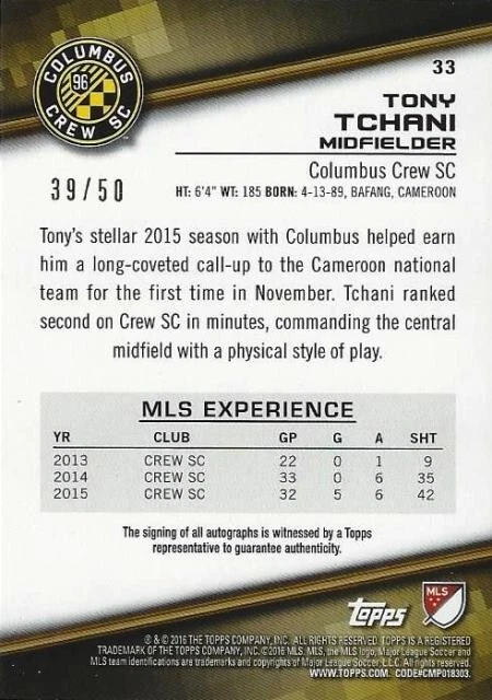 2016 Topps Major League Soccer Base Card Autographs Serial Numbered to /50 Green - Image 2 of 4