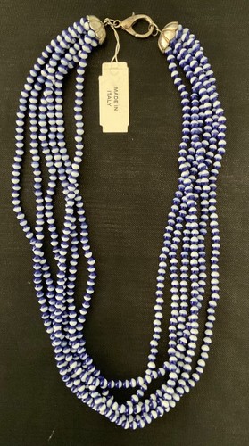 Vintage Murano Multi Strand Blue/White Lampwork Bead Necklace ~ Orig Tag - Picture 3 of 14