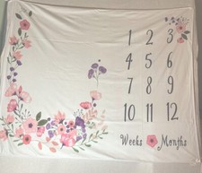 Baby Monthly Milestone Growth Flannel Blanket Great For Baby Shower Gift 46  X37  