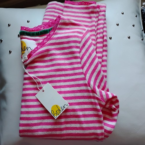 Mini Boden girls' Pointelle Lace Tee Striped Pink NWT (13-14) - Picture 2 of 5