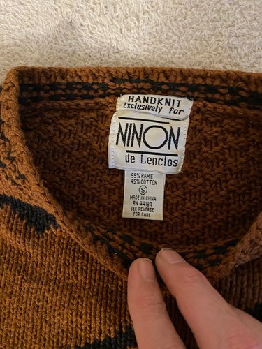 Maglione donna vintage Ninon De Lenclos lavorato a mano corto grosso marrone design S - Foto 8 di 17