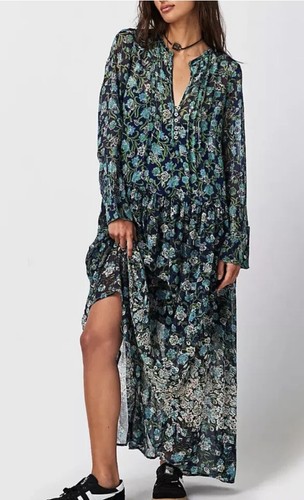 Free People NWT Size XS See It Through Maxi Dress NEW Blue - Picture 5 of 8