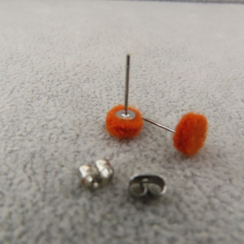 Leather & Wool Stud Earrings Set of 3 Orange Black Brown Embossed Upcycled Gift - Picture 8 of 9