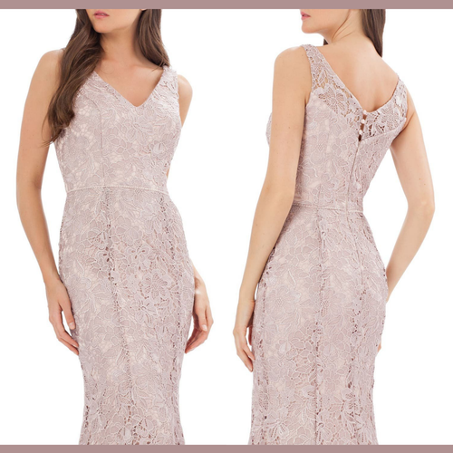 NWT $348 JS Collections [ 12 ] Lace Embroidered V Neck Mermaid Gown Blush #G833 - Picture 2 of 12