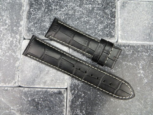 Cinturino in pelle grana 22 mm nero PVD fibbia pieghevole cinturino orologio set LONGINES O - Foto 17 di 39