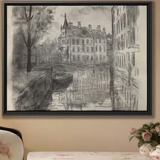 Cityscape Sketch Canvas Art Vintage Urban Architecture Printable Wall Art Decor