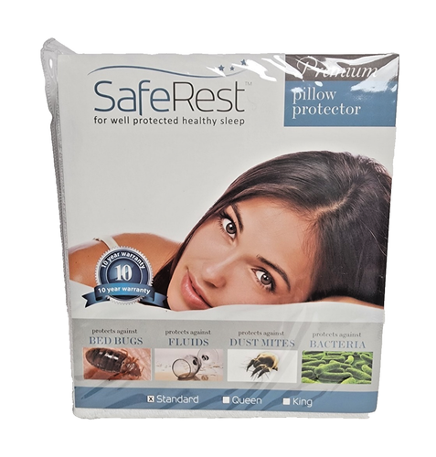 Saferest Waterproof Pillow Protector Cover Zippered Standard Size - Picture 1 of 8