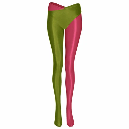 Women Shiny Glossy Seperated 2 Legs Pantyhose Open Crotch Sports Yoga Stockings - Picture 7 of 27