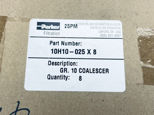 BOX OF 8 PARKER 10H10-025 COMPRESSED AIR FILTER ELEMENT 1-MICRON COALESCING - Picture 7 of 8