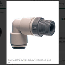 GRAY ACETAL SWIVEL ELBOW 1/2 TUBE OD X 3/8 NPTF # PI091623S