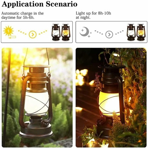 2Pack Solar Lanterns Outdoor Waterproof Vintage Hanging Lantern for Garden Patio - Picture 4 of 11