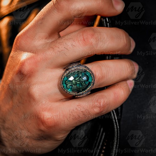 925 Sterling Silber Albanischer Doppelkopf Adler Herren Ring - Bild 2 von 4