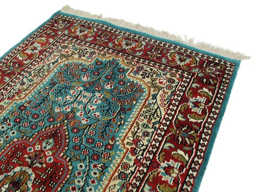 Tappeto tradizionale in lana di seta annodato a mano Medallion Teal 3x5 indiano 3x5 verde - Foto 5 di 7