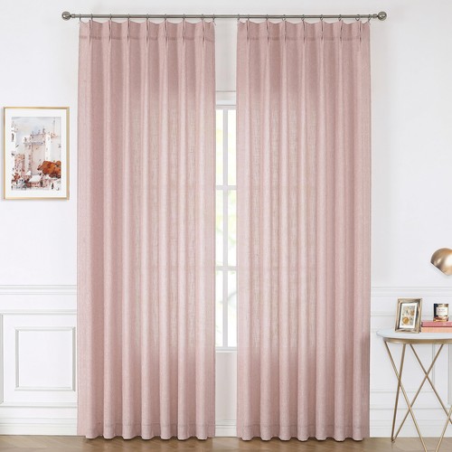 Pink Pinch Pleated Semi Sheer Curtains For Girls Bedroom Living Room Textured Li - Picture 2 of 8