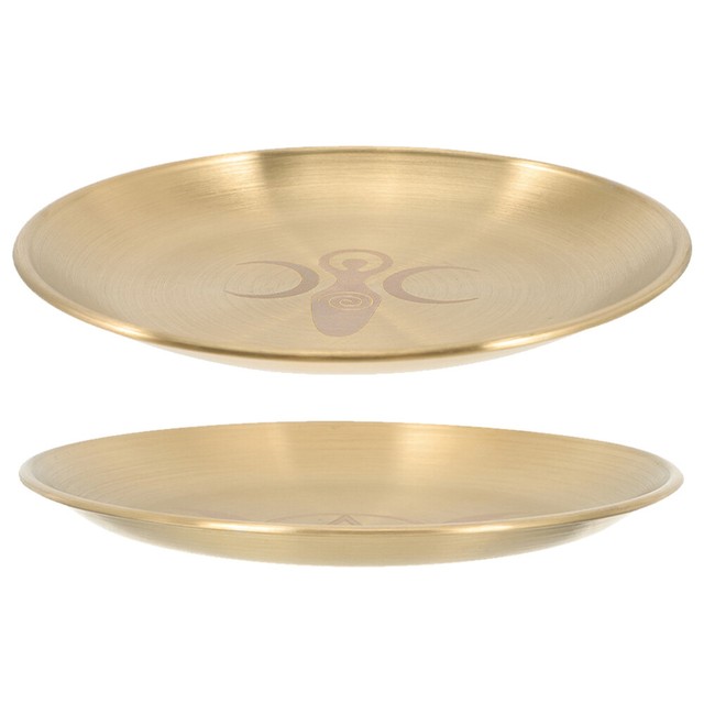 2pcs Brass Multipurpose Round Candlestick Plate Tarot Ceremony Tray 2pcs Brass Multipurpose Round Candlestick Plate Tarot Ceremony Tray