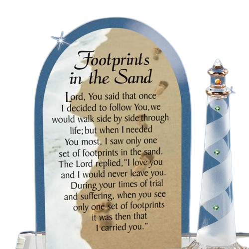 Footprints in the Sand, Lighthouse Glass Figurine, Handcrafted Gift Ideas - Picture 2 of 3