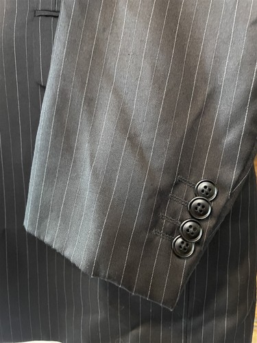 Bachrach 42L 38 x 32 2Pc Black Pinstriped 100% Wool 2Btn Suit Jacket Pants - Picture 10 of 11