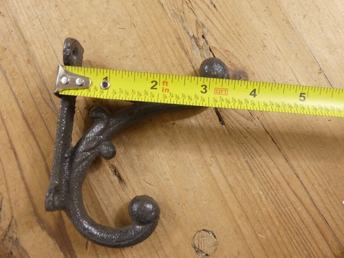 5 BROWN RUSTIC COAT HOOKS ANTIQUE STYLE CAST IRON 4.5" WALL DOUBLE RESTORATION ! - Picture 8 of 9