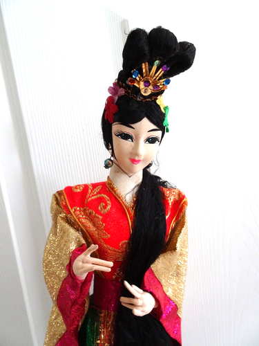 Figura de geisha asiática vintage de 23" muñeca kimono japonesa - Imagen 2 de 12
