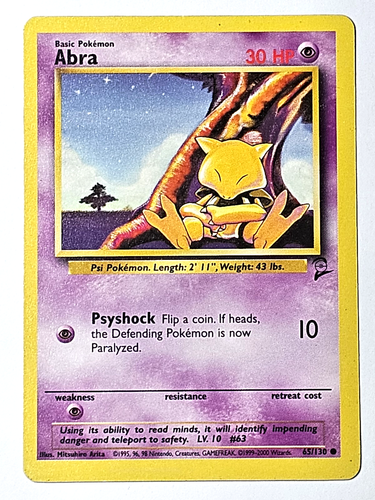 VINTAGE! ABRA 65/130 - 2000 Base Set 2 - Pokémon WoTC - Common - Non-Holo - LP - Picture 1 of 9