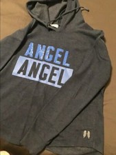 NEW VS ANGEL XS Heather Blue Hoodie Sweatshirt Loose LOGO Sequin Victorias Secre