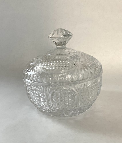 Vintage Crystal Cut Glass Candy Dish Bowl w/ Lid Heavy - Foto 2 di 5