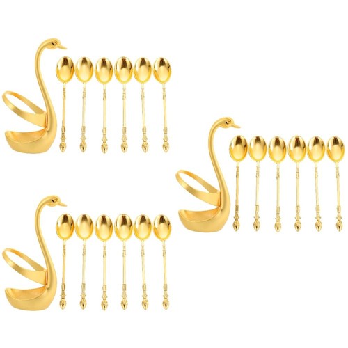 3 juegos adorables cucharas de postre contenedor de almacenamiento artesanías de aleación en forma de cisne - Imagen 7 de 12