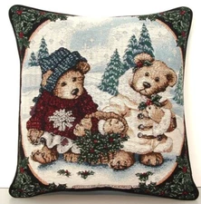 Christmas Boyds Bears & Friends - Edmund & Bailey w/ Holly,  Tapestry Pillow New