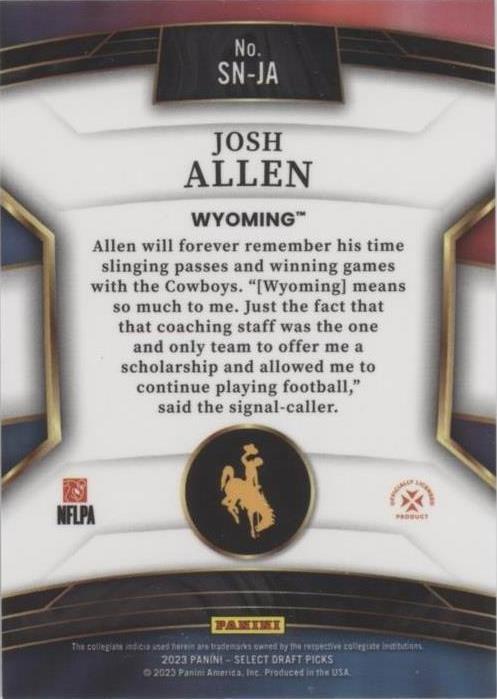 2023 Panini Select Draft Picks Josh Allen #SN-JA