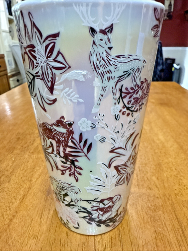 Taza de café Starbucks 12 oz blanca iridiscente bosque encantado floral vacaciones ¡FS! - Imagen 5 de 9