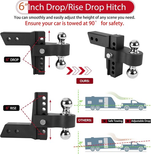 Adjustable Towing Trailer Hitch Ball Mount 2.5" Receiver 6" Drop Rise 18500 LBS - Picture 3 of 10