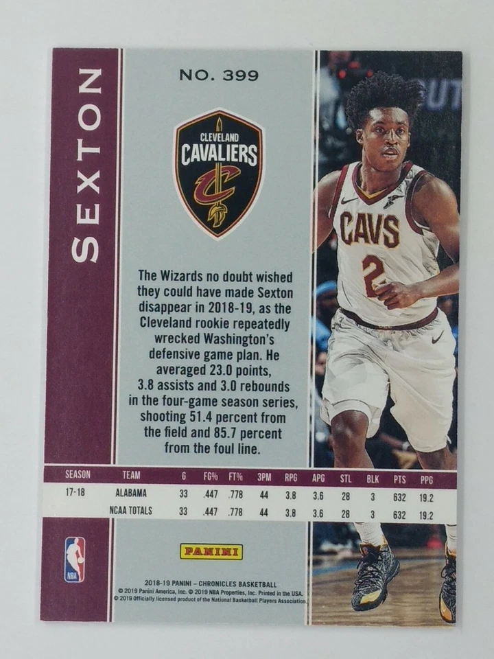 2018 Panini Plates & Patches Orange Collin Sexton Rookie RC #399, #'d/49 - Image 4 of 4