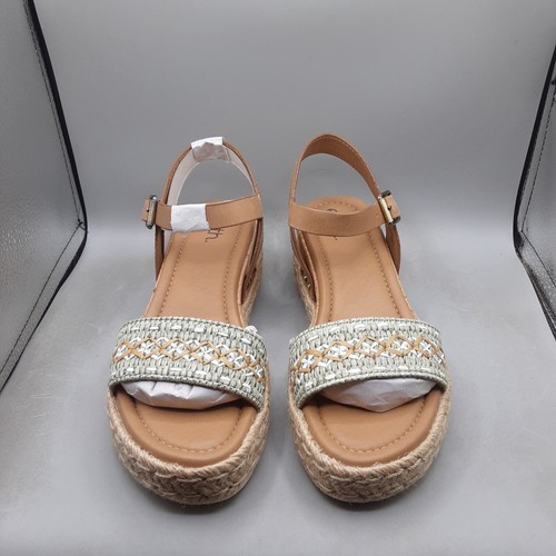 Earth Collins Sandals Women's 8M Beige Green Raffia Platform - Picture 2 of 8