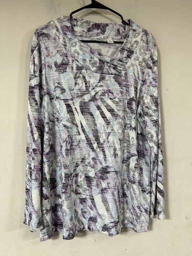 Weekends By Chico's Womens Purple Asymmetrical V Neck Heather Tunic Top Size 2 - Picture 1 of 4