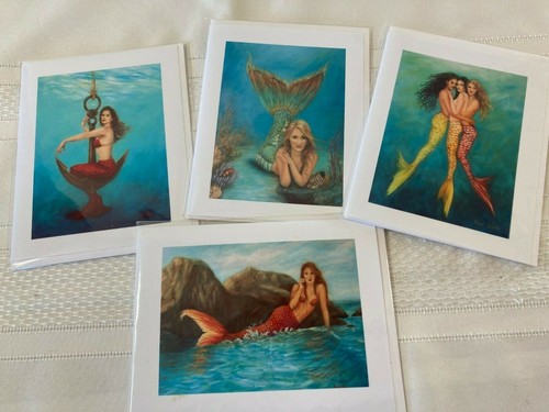 7 Kunst Gruß Notiz Karten Meerjungfrau Motiv Maritim Kim Barr Strand türkis NEU