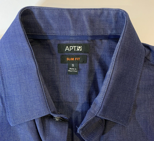 Camisa de vestir APT 9 para hombre pequeña azul calce ajustado de extremo a extremo 100 % algodón carrera - Imagen 6 de 8