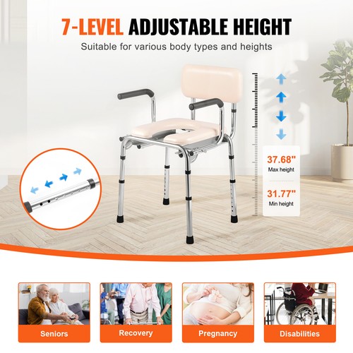 VEVOR Bedside Commode Chair Padded Seat Drop Arm Adjustable Height Raised Toilet - Imagen 4 de 12