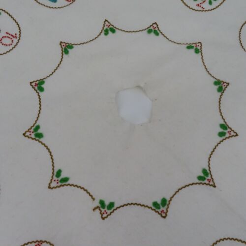 VTG Handmade 12 Days Of Christmas Tree Skirt Embroidered Felt Rick Rack Retro - Picture 16 of 18