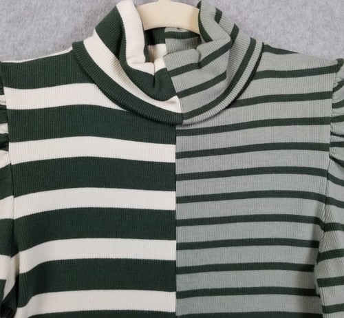 VERONICA BEARD Sweater Womens Extra Small XS Green White Cedar Turtleneck Stripe - Picture 2 of 14
