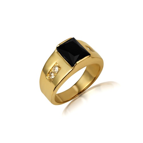 Gold Emerald Cut Black Onyx Gemstone Statement Ring (Yellow/Rose/White) - Picture 5 of 5